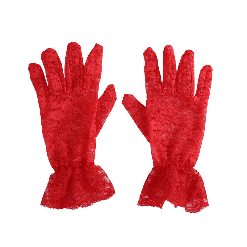 Wholesale  Summer Black Large Lace Short Sunscreen Gloves